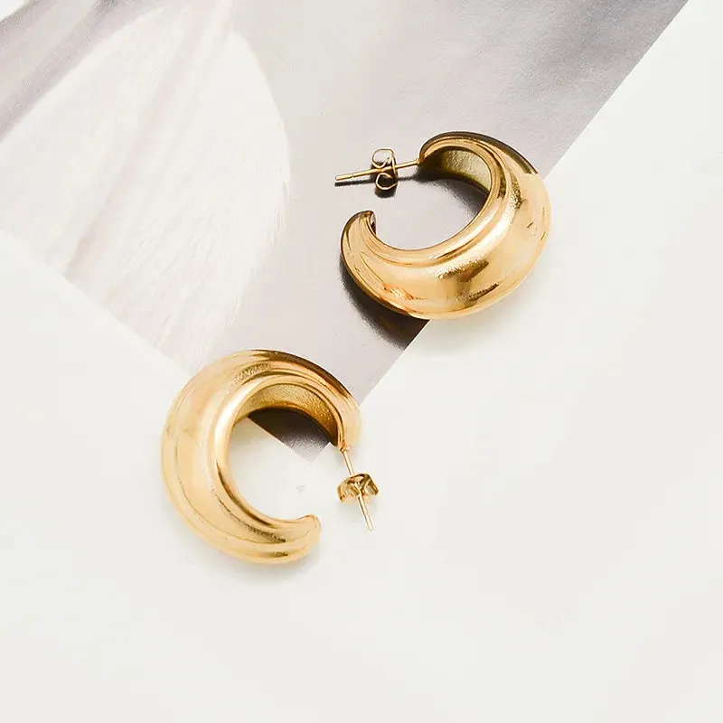 18K Gold-Filled Dome C Shape Earrings