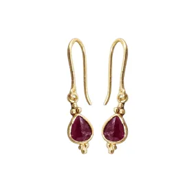 18k Gold Natural Earrings Ruby Drop For Women