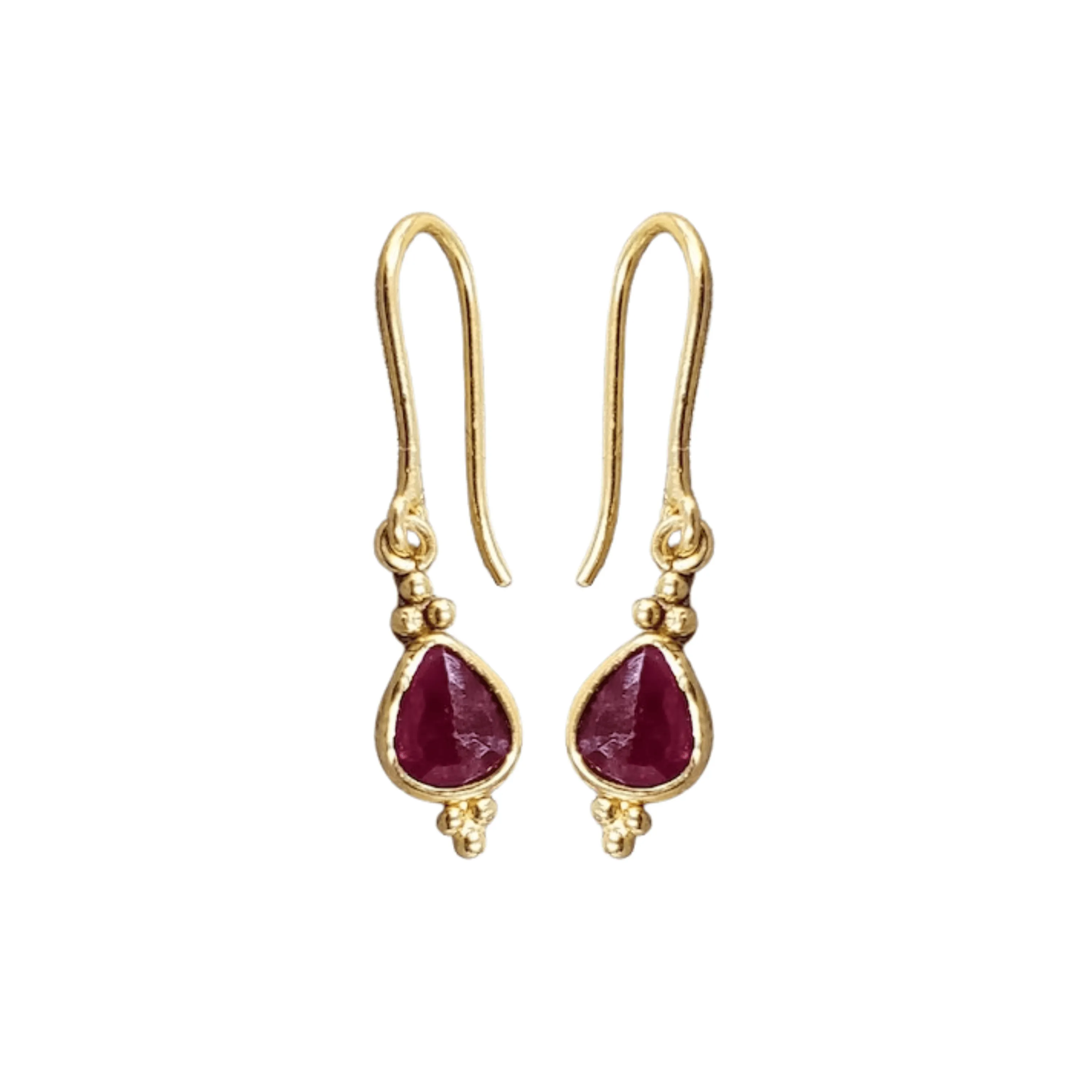 18k Gold Natural Earrings Ruby Drop For Women