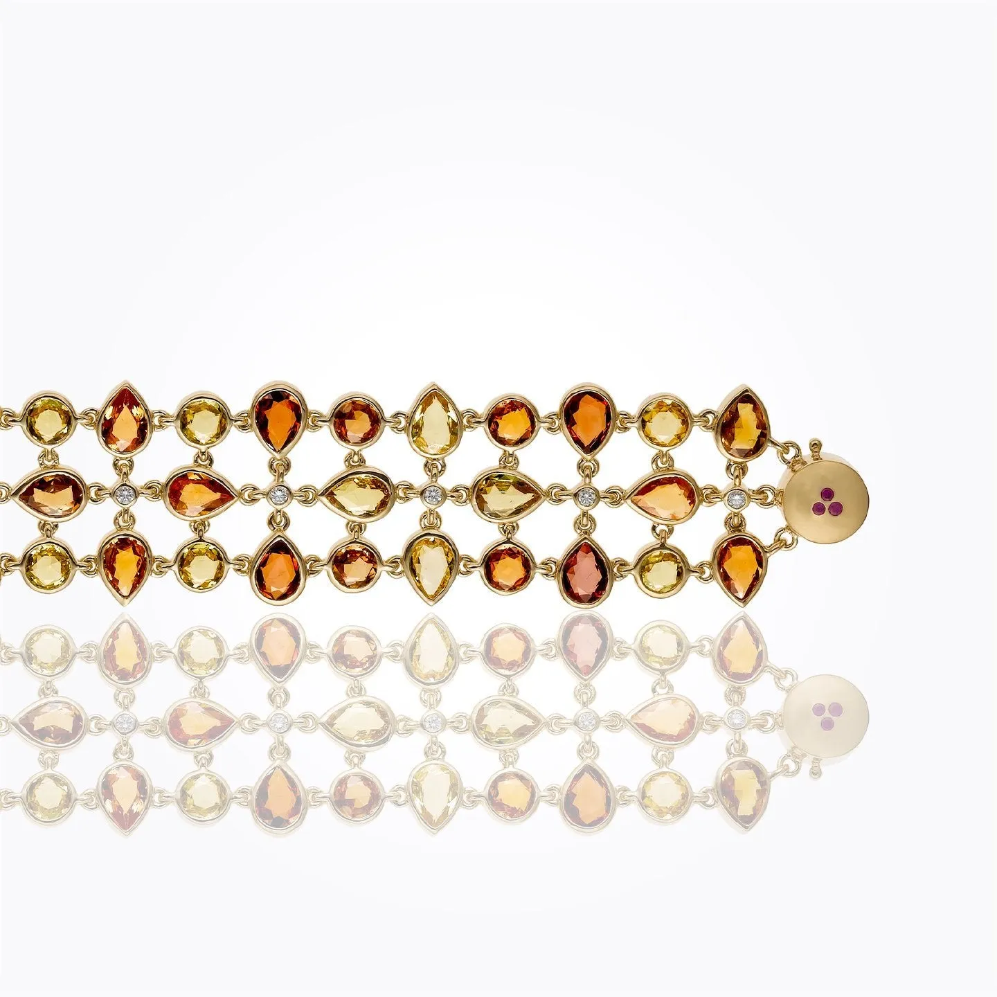 18K Linky Faceted Bracelet with orange sapphire, yellow sapphire, red sapphire and diamond