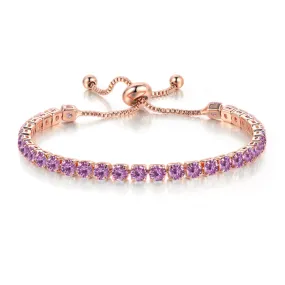 18k Rose Gold 6 Cttw Created Amethyst Round Adjustable Tennis Plated Bracelet