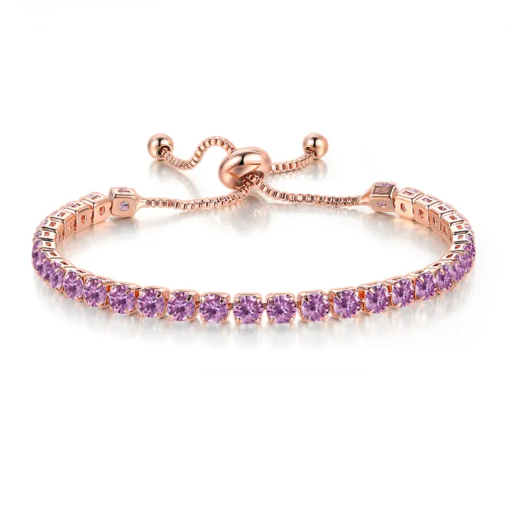 18k Rose Gold 6 Cttw Created Amethyst Round Adjustable Tennis Plated Bracelet