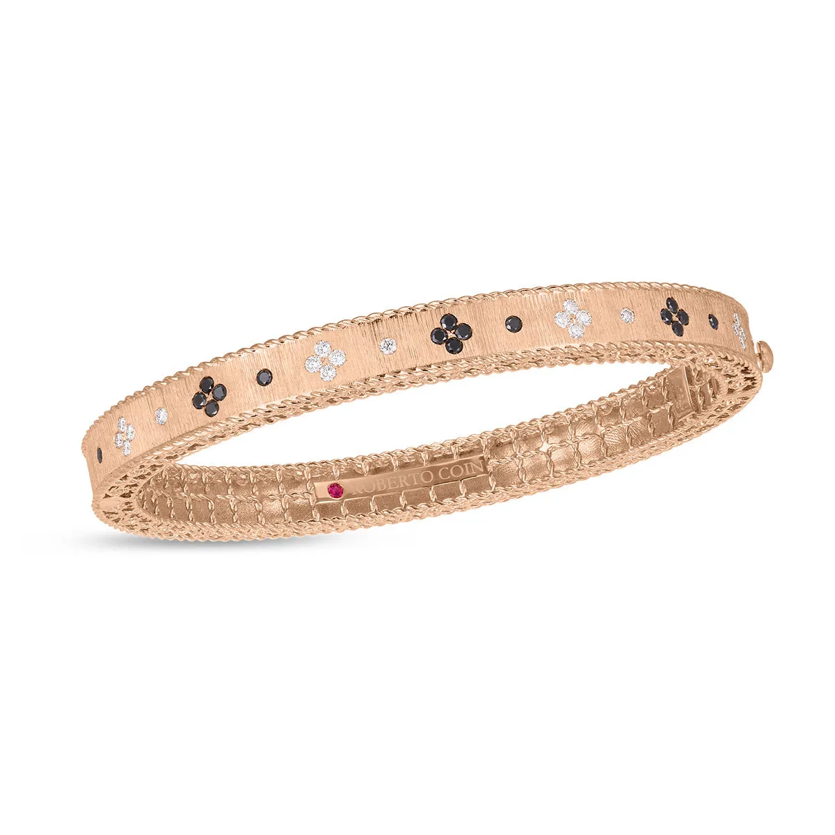 18K Rose Gold Satin Bangle with Diamonds