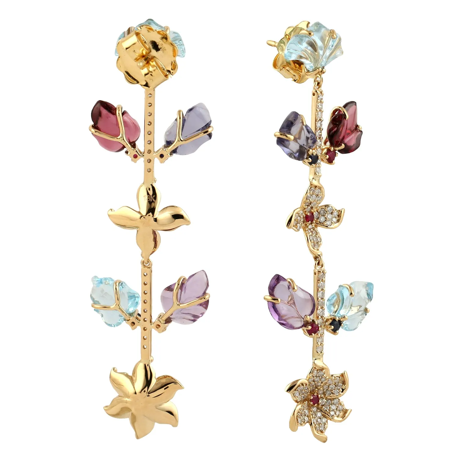 18k Yellow Gold Flower Dangle Earrings Handmade Jewelry Wholesale