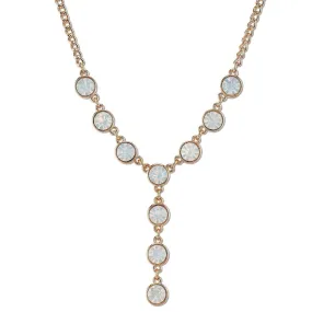 1928 Jewelry Crystal Opal Stone Y-Necklace 16"   3" Extension