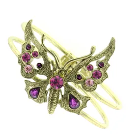 1928 Jewelry&reg; Brass Amethyst/Fuchsia Butterfly Hinge Cuff Bracelet