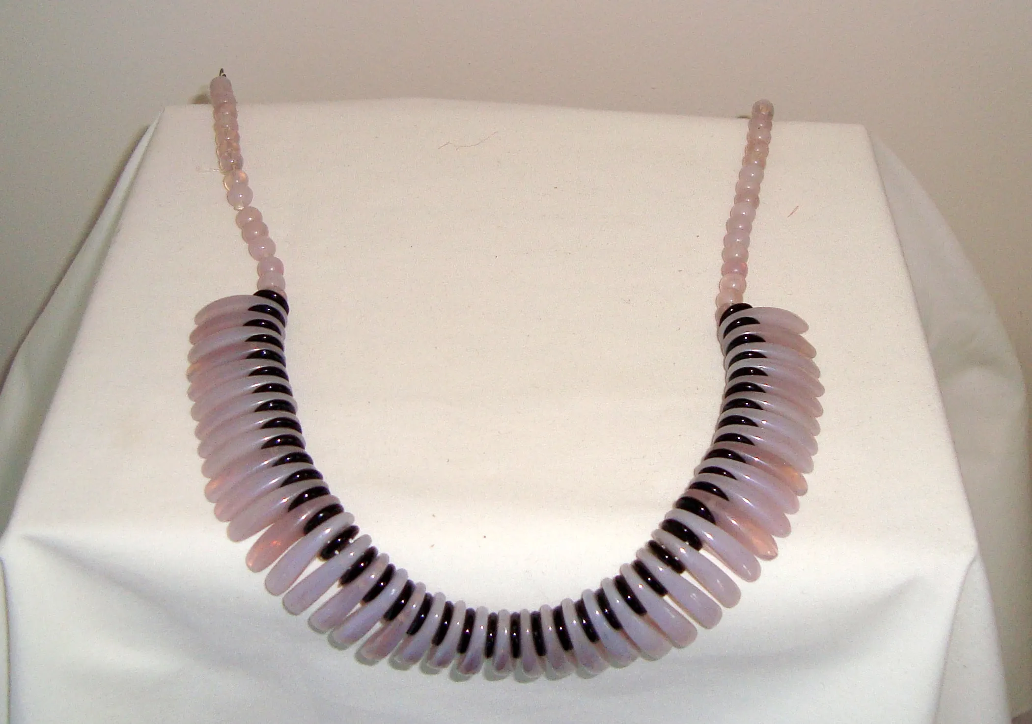 1950s West German Pink and Black Glass bead necklace