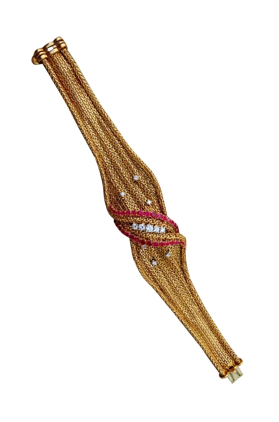 1960s Lotos Gold Diamond & Ruby Bracelet