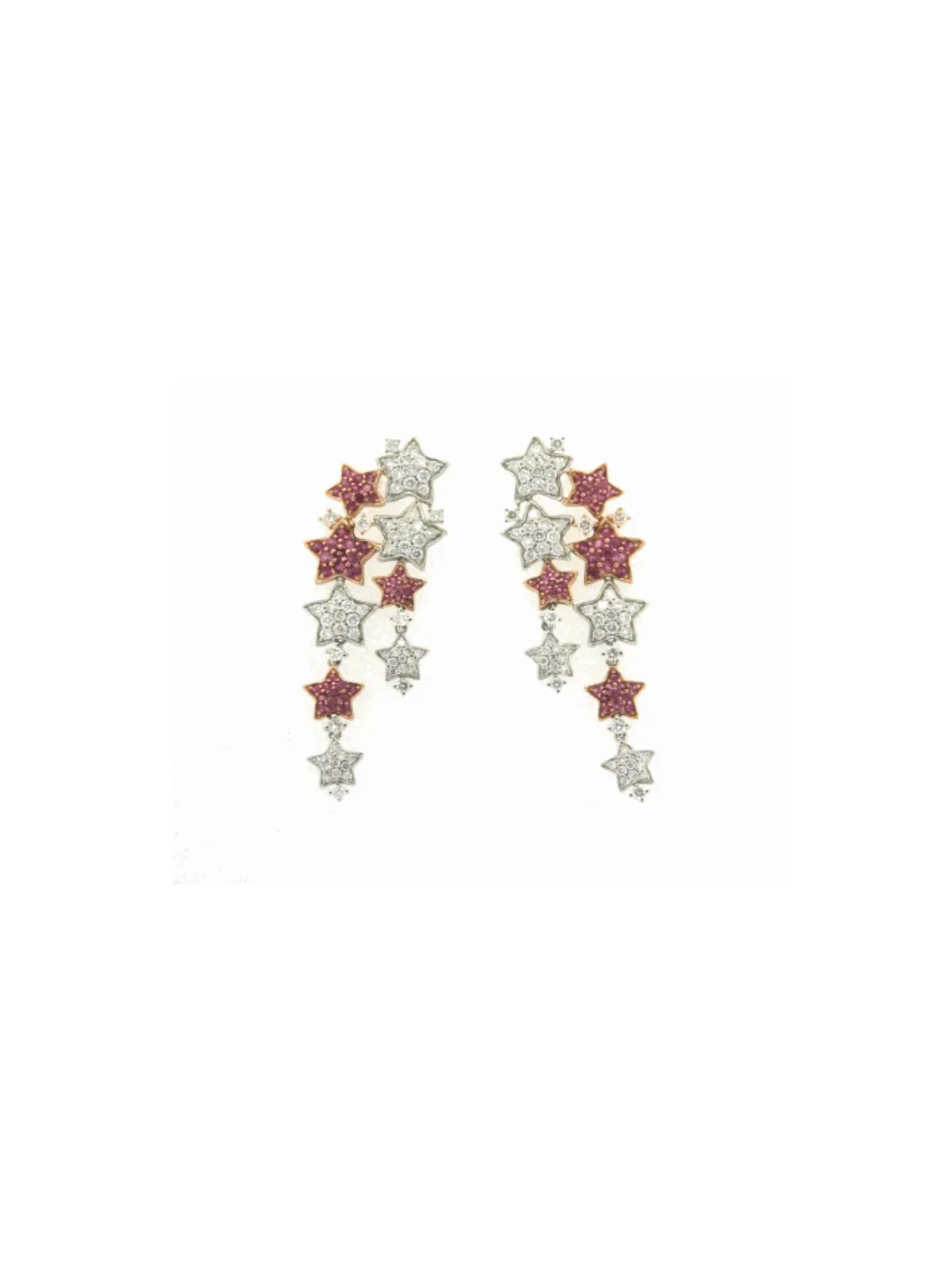 2.19ct Diamond Ruby 18K Gold Stars Cascades Earrings