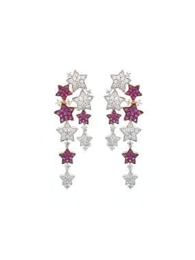 2.19ct Diamond Ruby 18K Gold Stars Cascades Earrings