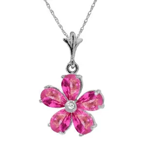 2.22 Carat 14K Solid White Gold Necklace Natural Pink Topaz Diamond