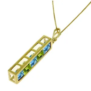 2.25 Carat 14K Solid Yellow Gold Not Just Anyone Blue Topaz Peridot Necklace