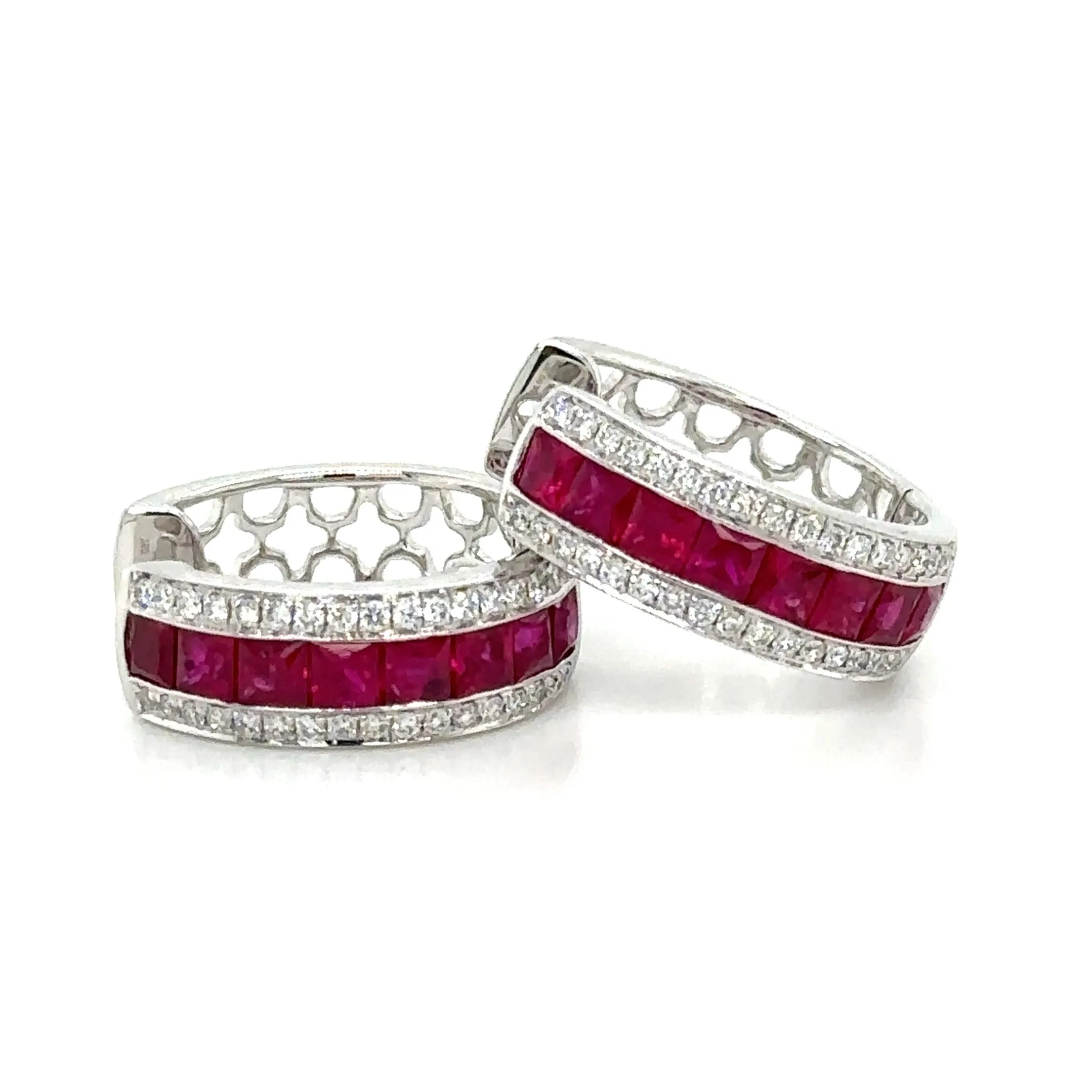 2.28carat Ruby Princess-cut & Diamond Hoop Earrings