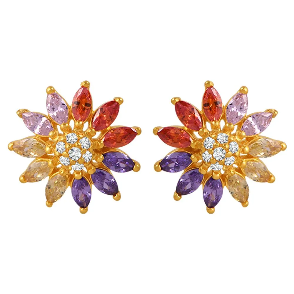 22k Gold Earrings With Rangoli-inspired Floral Design And Vibrant Hues