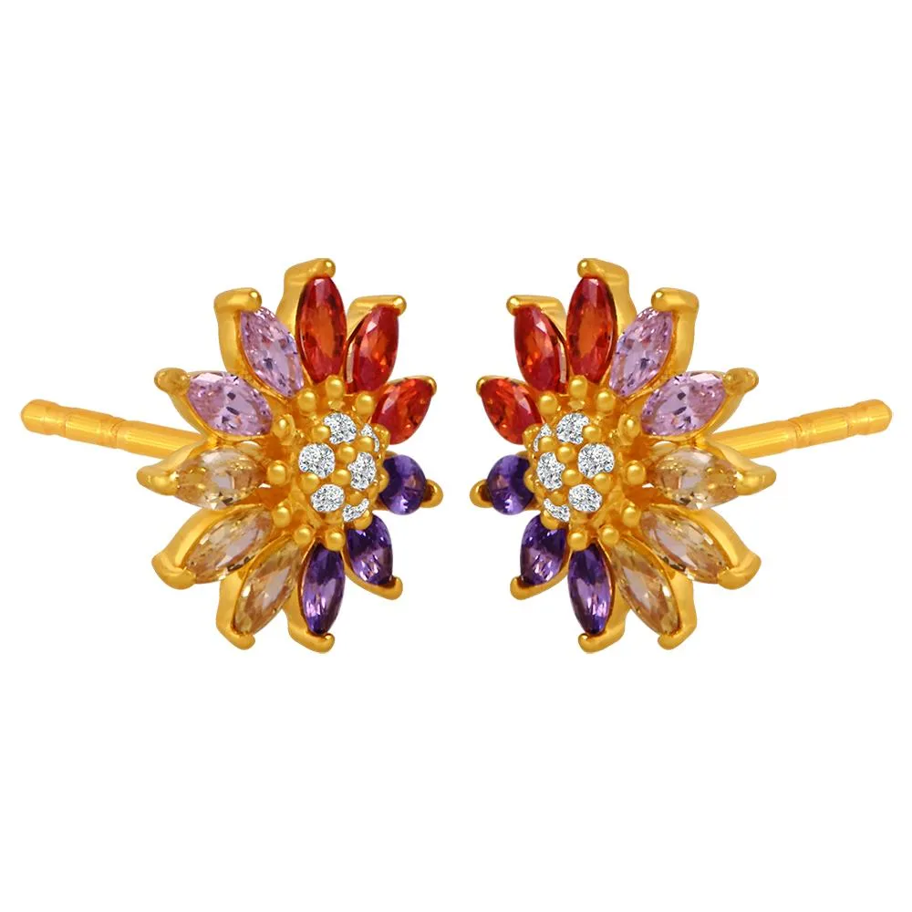 22k Gold Earrings With Rangoli-inspired Floral Design And Vibrant Hues