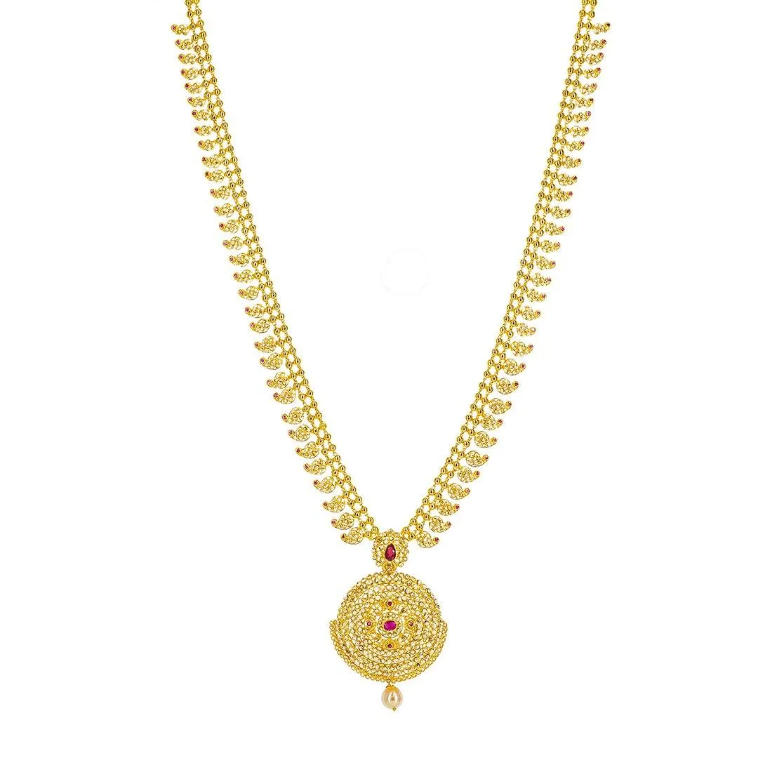 22K Yellow Gold Uncut Diamond Mango Necklace Set W/ 10.91ct Uncut Diamonds & Rubies