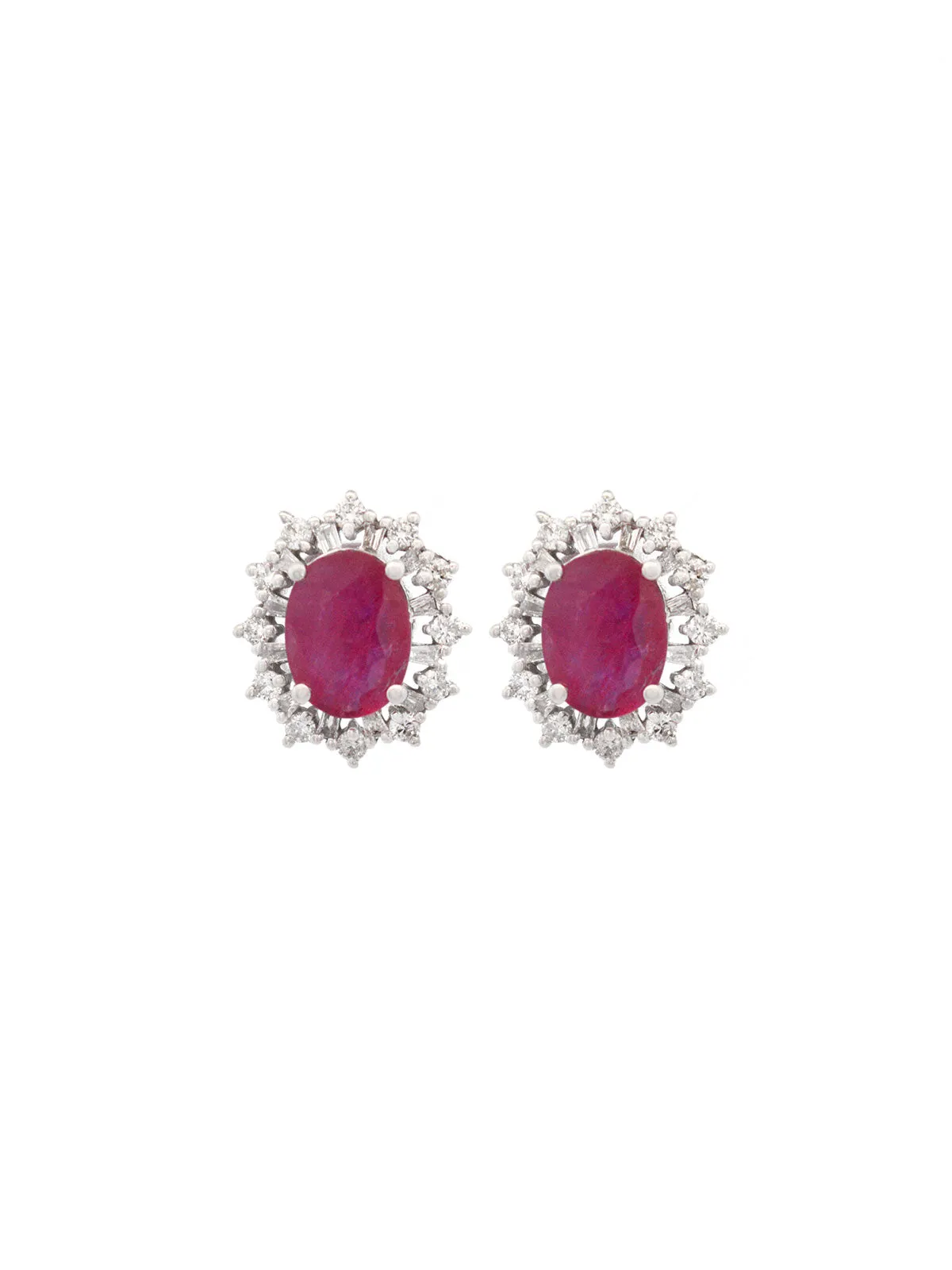 2.3ct Diamond Ruby 18K Gold Halo Stud Earrings