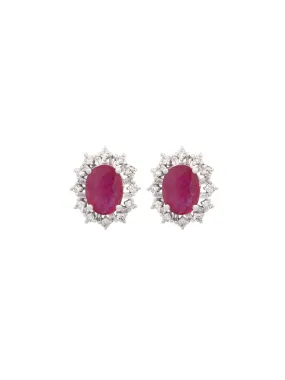 2.3ct Diamond Ruby 18K Gold Halo Stud Earrings