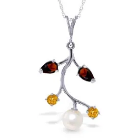 2.7 Carat 14K Solid White Gold Necklace Garnet, Citrine Pearl