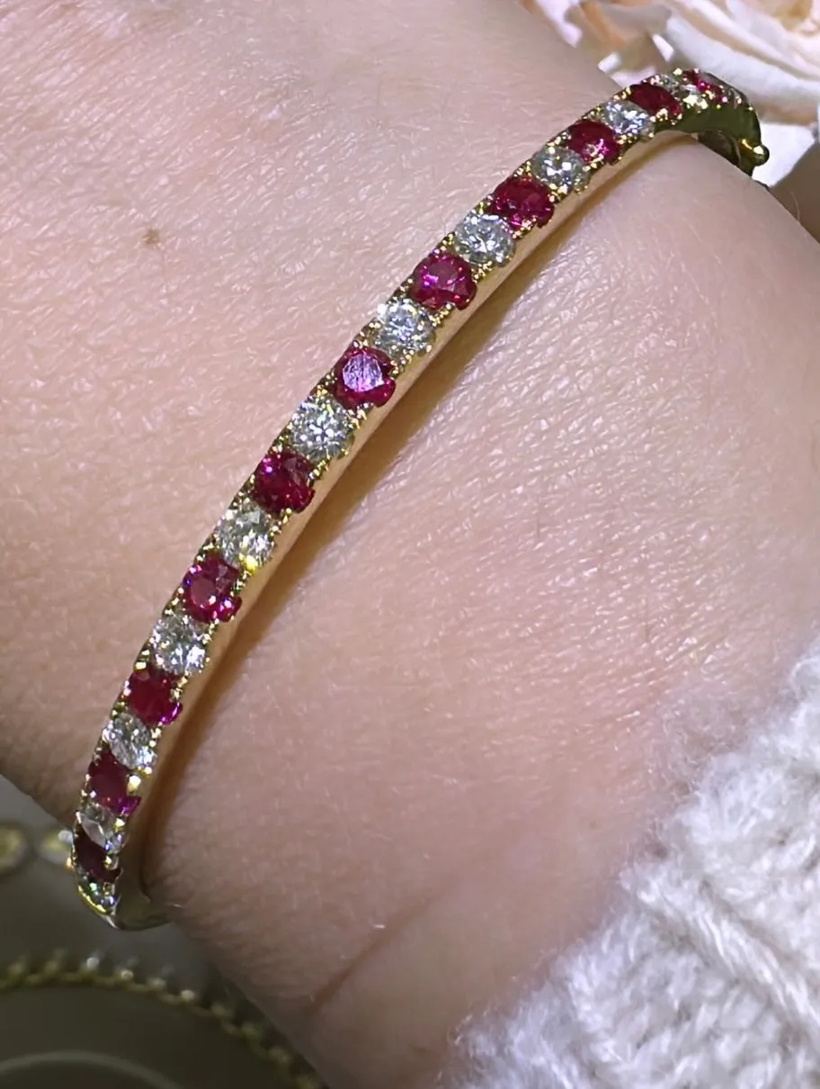 2.88ct t.w. Round Brilliant Cut Diamond and Ruby Bangle Bracelet