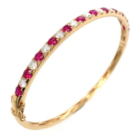 2.88ct t.w. Round Brilliant Cut Diamond and Ruby Bangle Bracelet