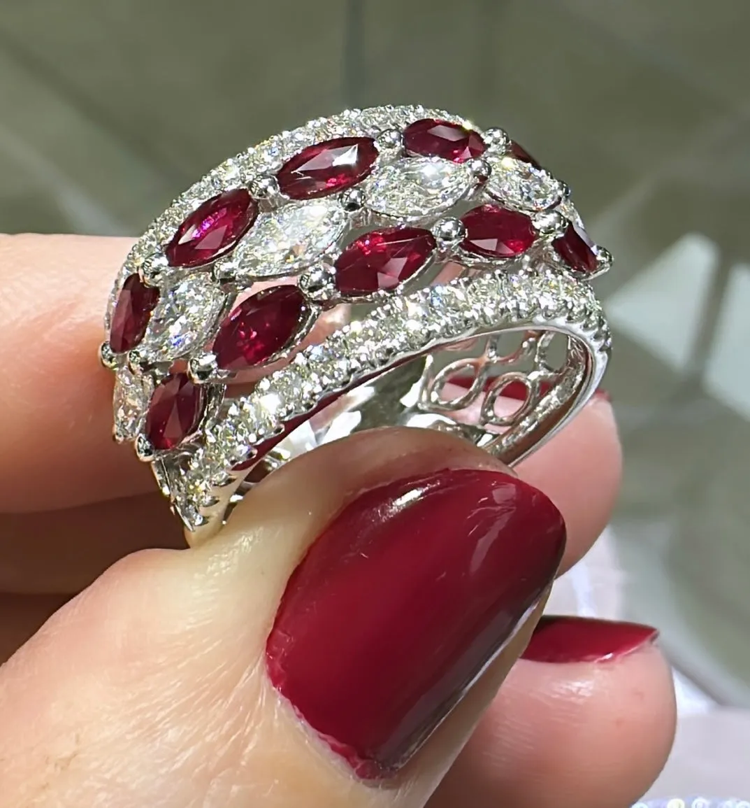 2.91ct tw Ruby Marquise-cut and White Diamond Ring