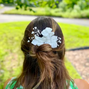 3 Silk Flowers with Pearls Hair Comb