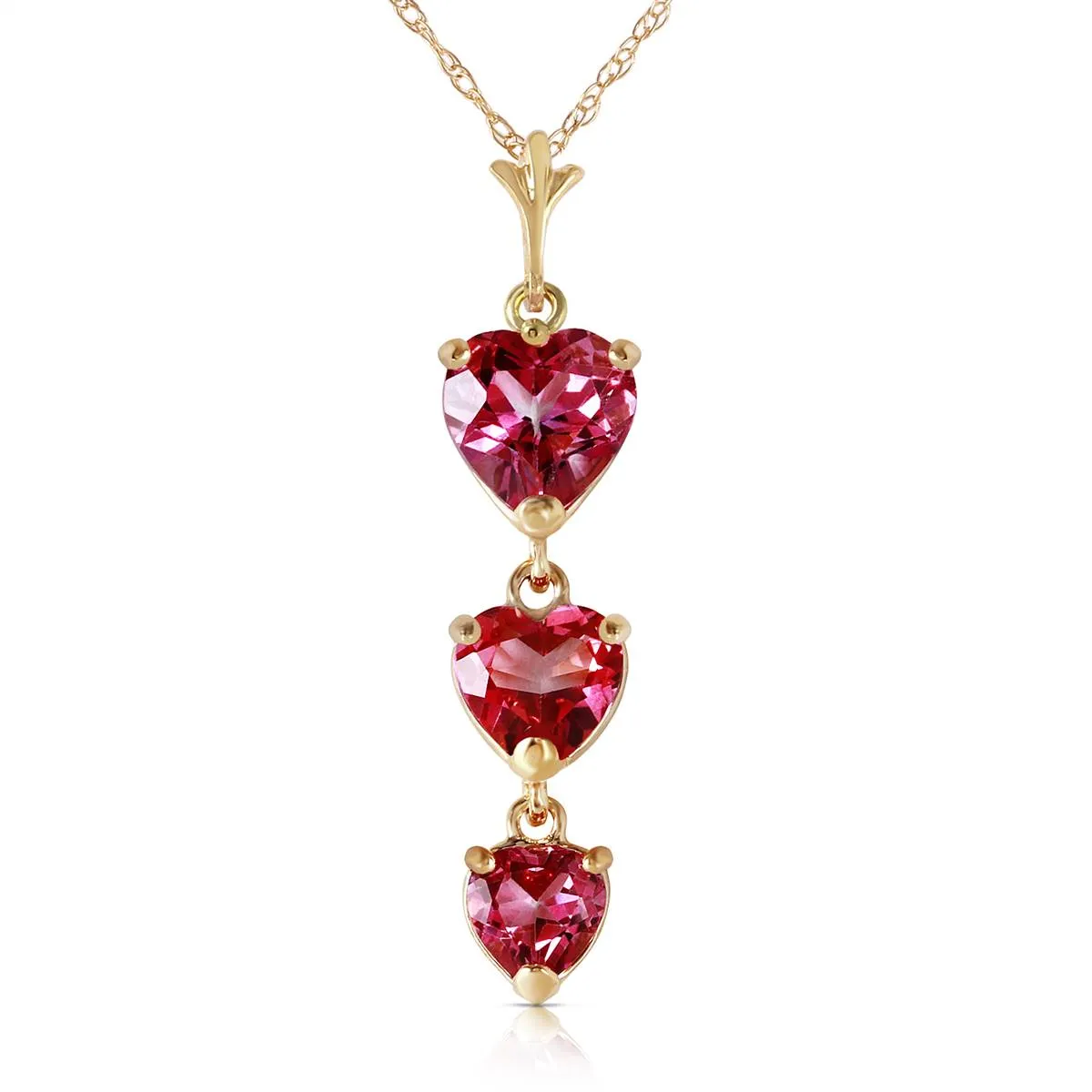 3.03 Carat 14K Solid Yellow Gold Hand On Heart Pink Topaz Necklace