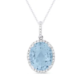 3.06ct Blue Topaz 16"Pendant Necklace in 14K White Gold