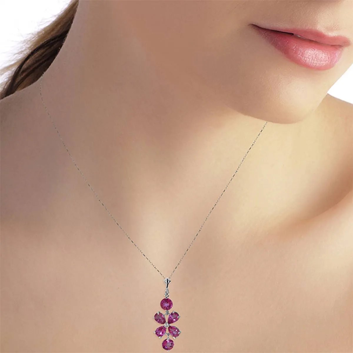 3.15 Carat 14K Solid White Gold Vivian Pink Topaz Necklace