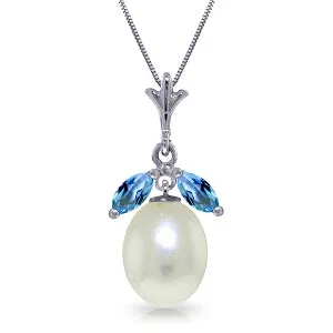 4.5 Carat 14K Solid White Gold Necklace Parl Blue Topaz