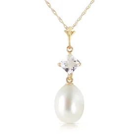 4.5 Carat 14K Solid Yellow Gold Intimations White Topaz Pearl Necklace