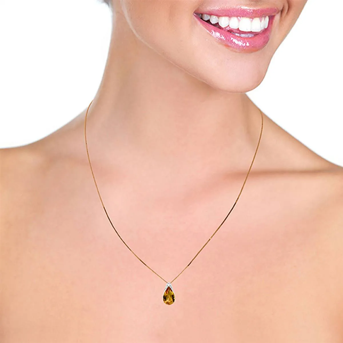 5 Carat 14K Solid Rose Gold Necklace Natural Citrine