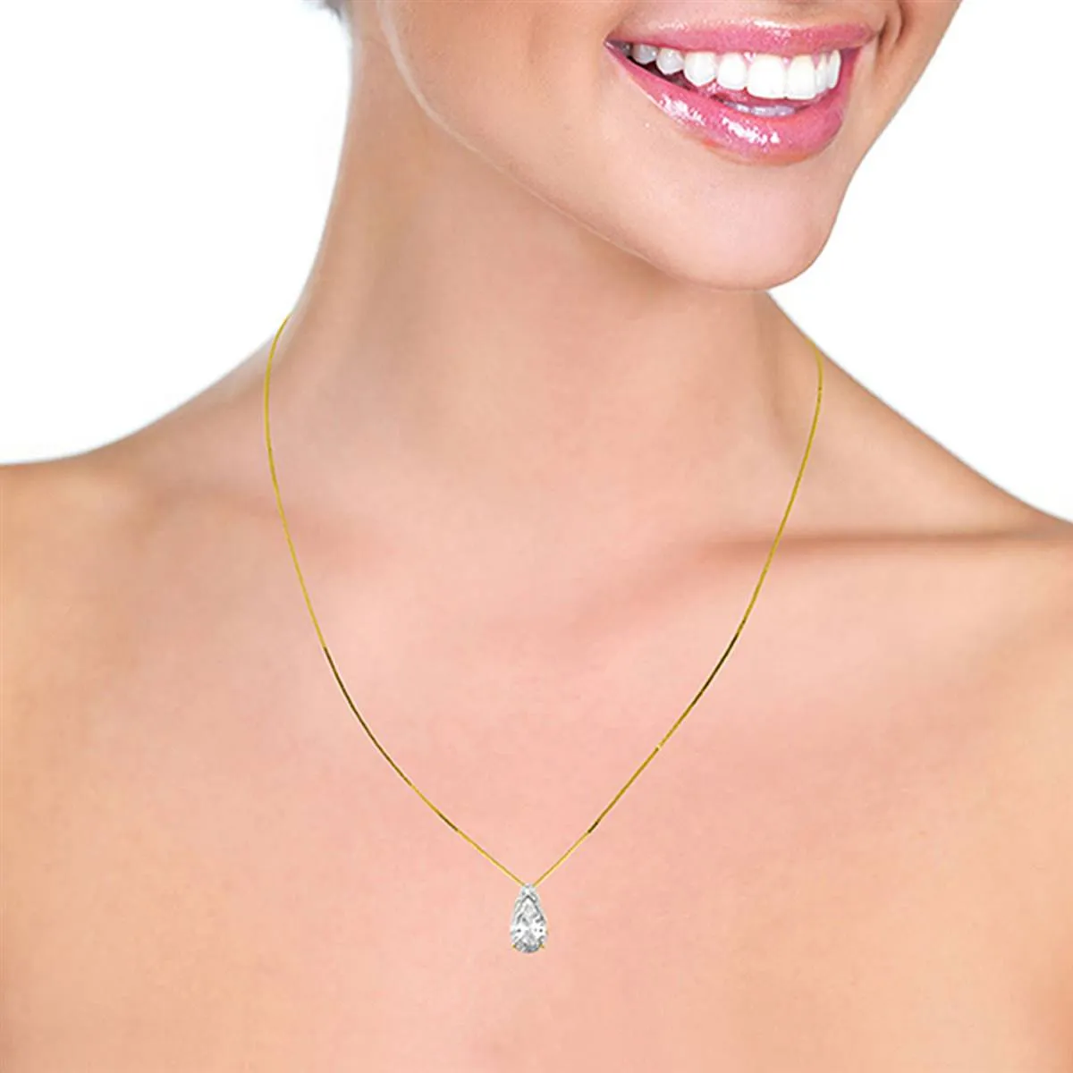 5 Carat 14K Solid Yellow Gold Love Awaits White Topaz Necklace