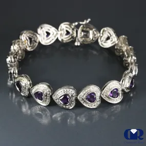 5.20 Carat Natural Amethyst Heart Shaped Bracelet 14K White Gold