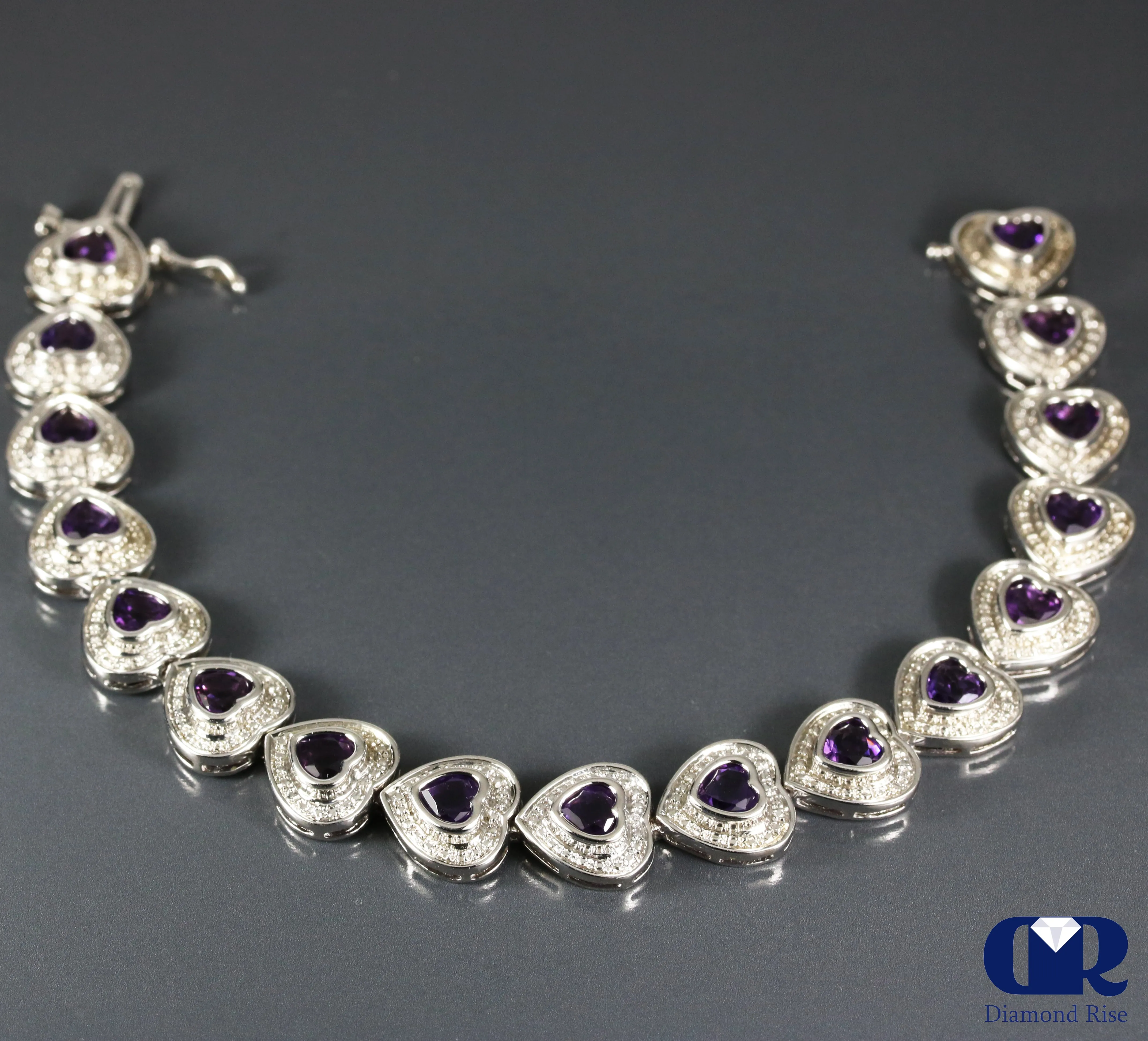 5.20 Carat Natural Amethyst Heart Shaped Bracelet 14K White Gold