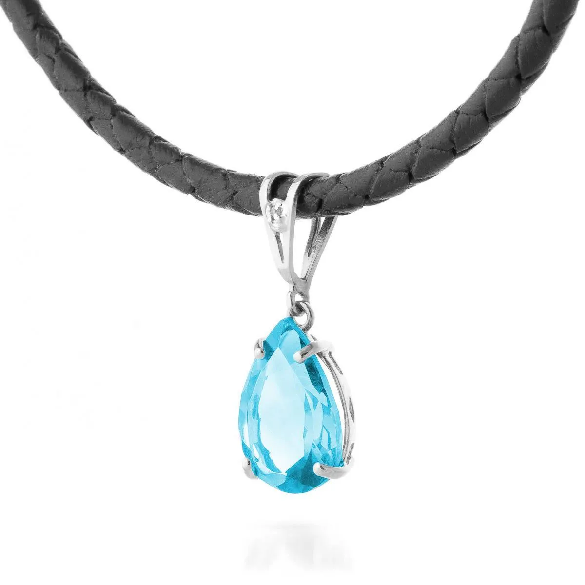 6.01 Carat 14K Solid White Gold Bedtime Stories Blue Topaz Diamond Necklace