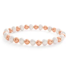 6.5mm Mixed Colour Freshwater Pearl 17.5cm Bracelet with Rose Tone Hematite Beads