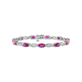 6X4MM Oval Ruby and Sapphire Infinity Created 7-inch Bracelet in Sterling Silver