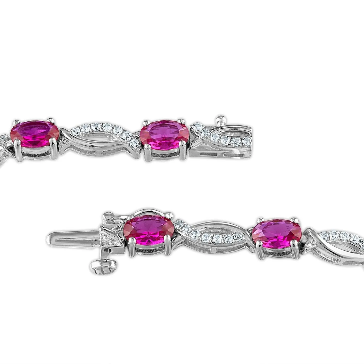 6X4MM Oval Ruby and Sapphire Infinity Created 7-inch Bracelet in Sterling Silver