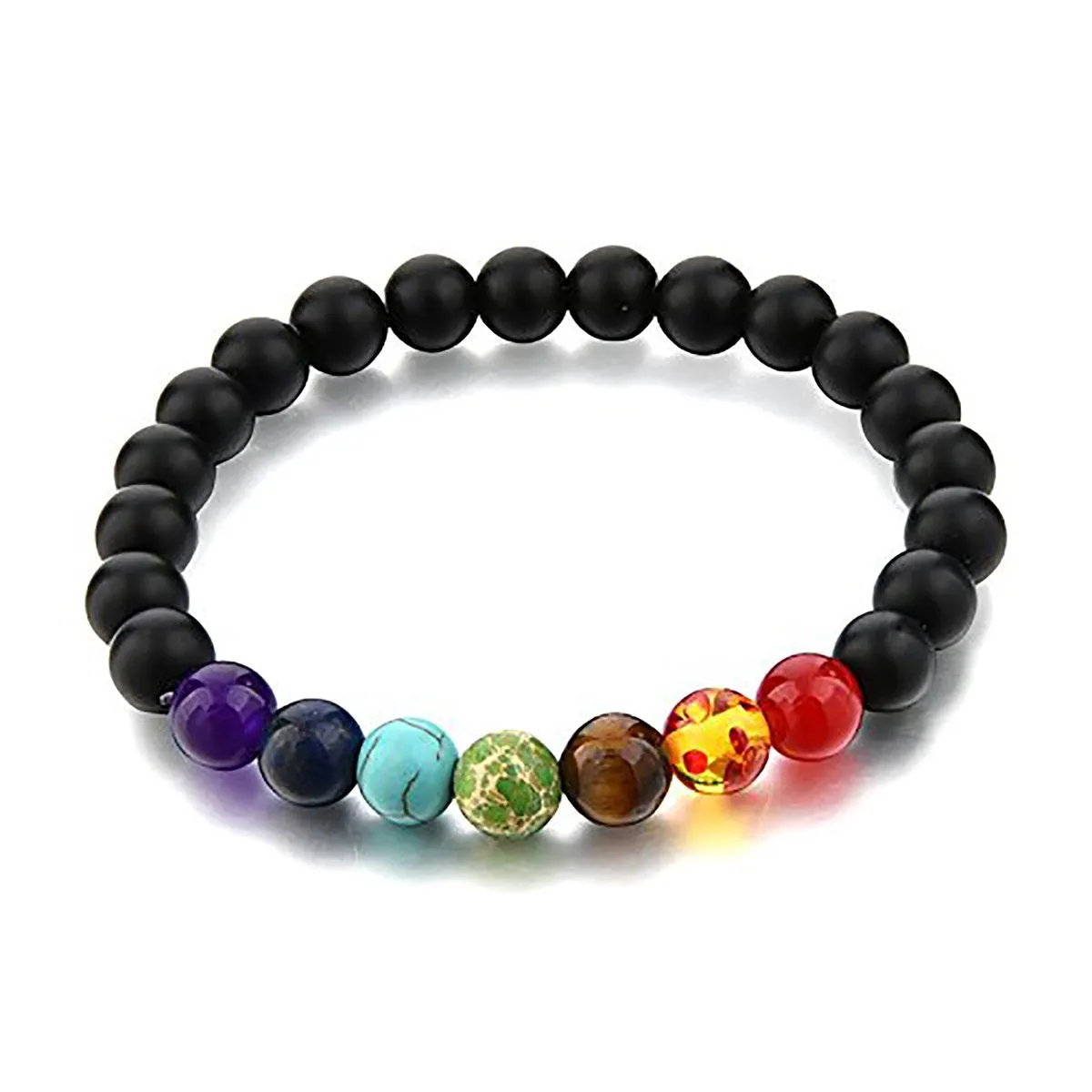 7 Chakra Reiki Healing Yoga Meditation Lava Onyx Beads Bracelet