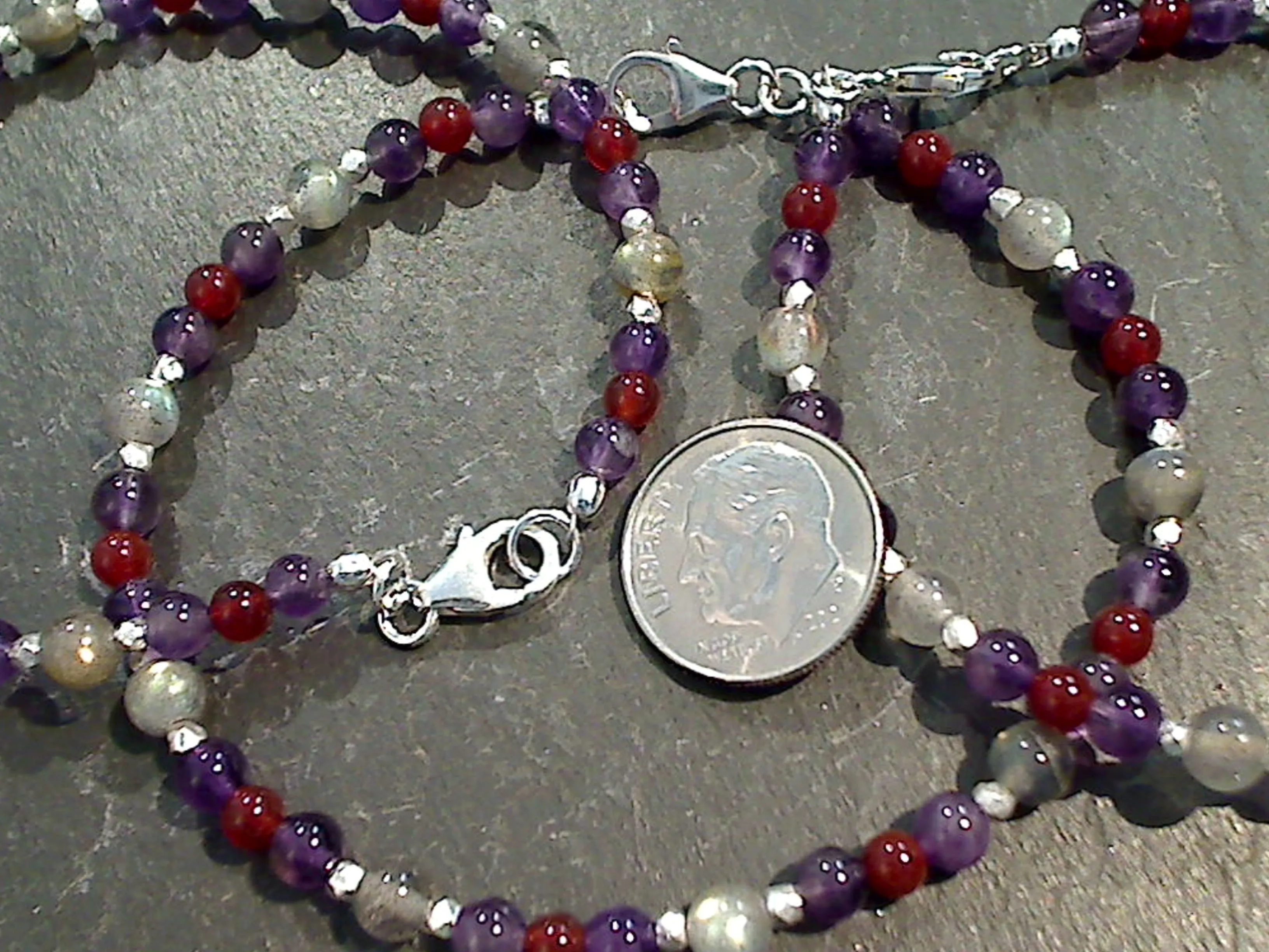 8" Amethyst, Carnelian, Labradorite, Sterling Silver Bracelet