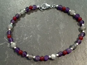 8" Amethyst, Carnelian, Labradorite, Sterling Silver Bracelet