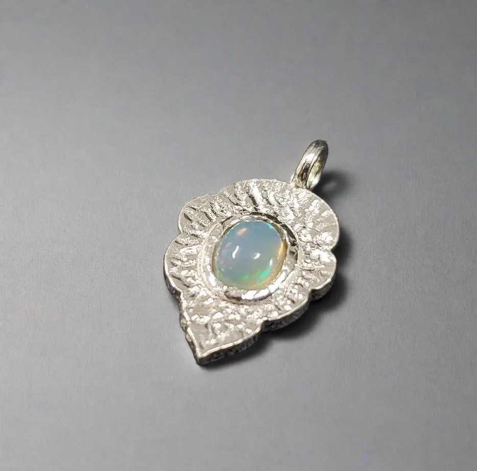 925 Silver Ethiopian Opal Leaf Charm