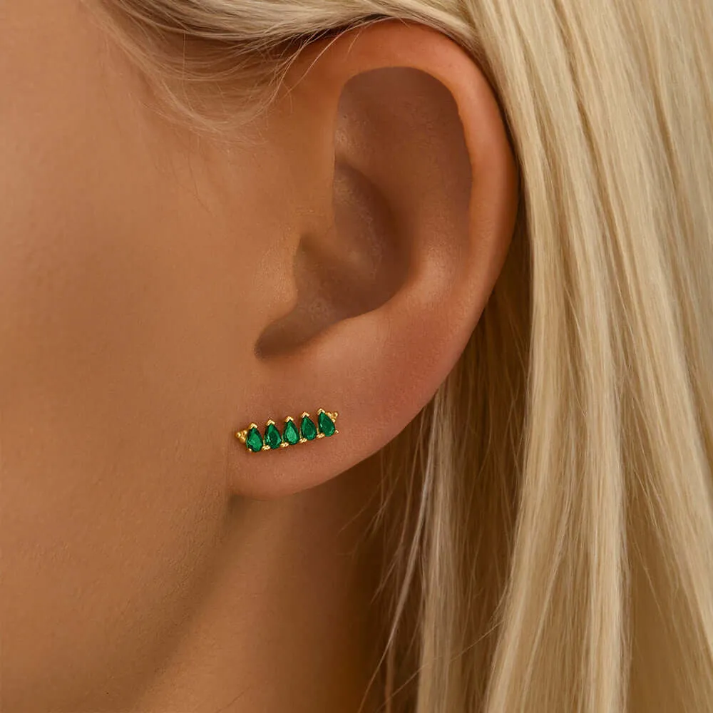 925 Silver Green Straight Line CZ Diamond Double Sided Earrings