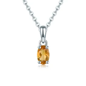 925 Silver Necklace Pendant Oval 6x4mm Real Yellow Gemstone Solid 925 Sterling Silver Chain for Women