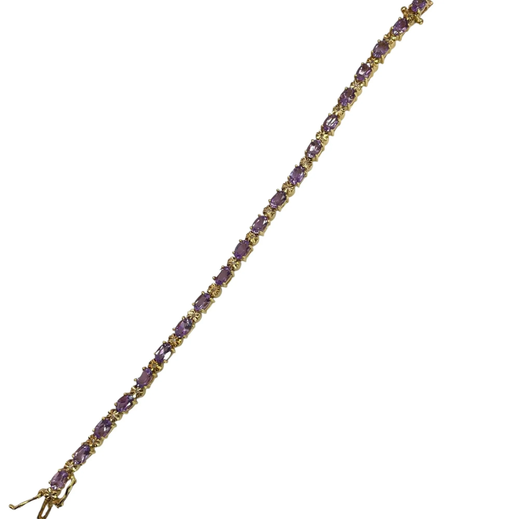 925 Sterling Silver Gold Vermeil Natural Oval Amethyst Tennis Bracelet Formal