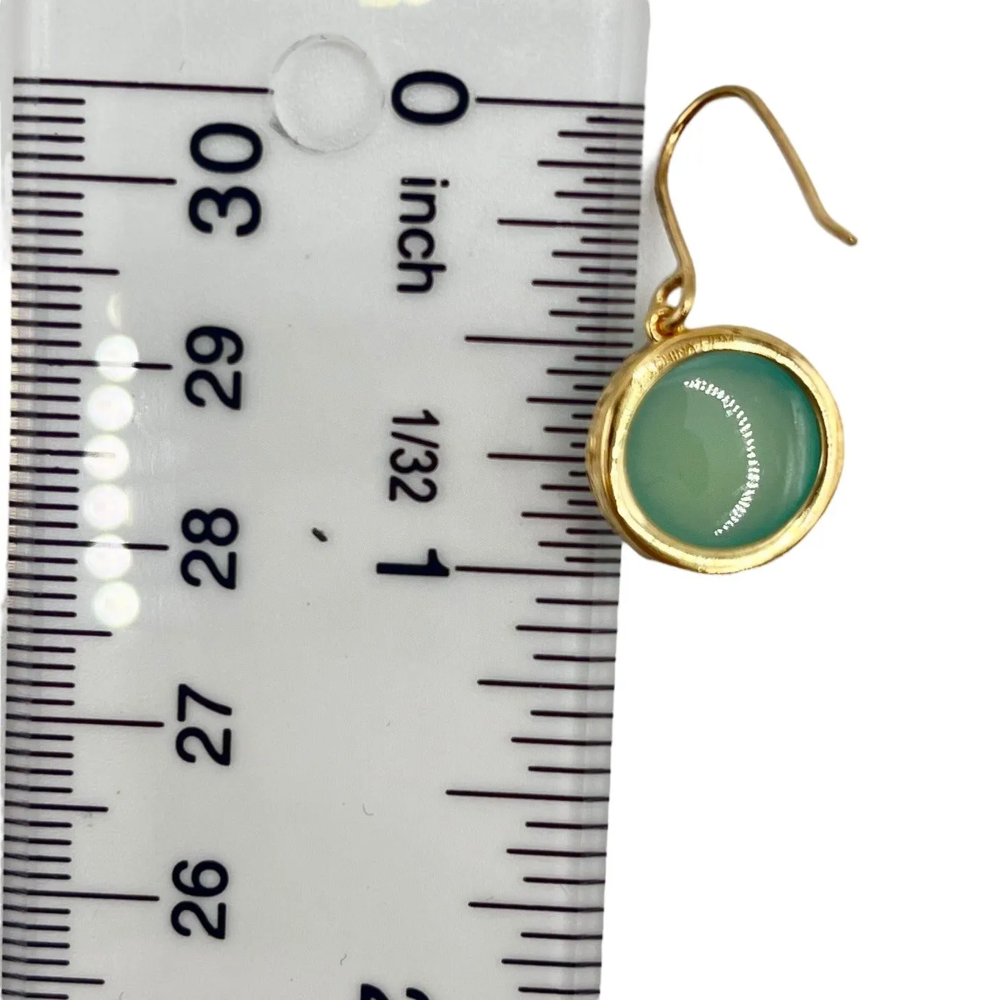 925 Sterling Silver LIRM Gold Layered Circle Chalcedony Dangle Earrings Ornate