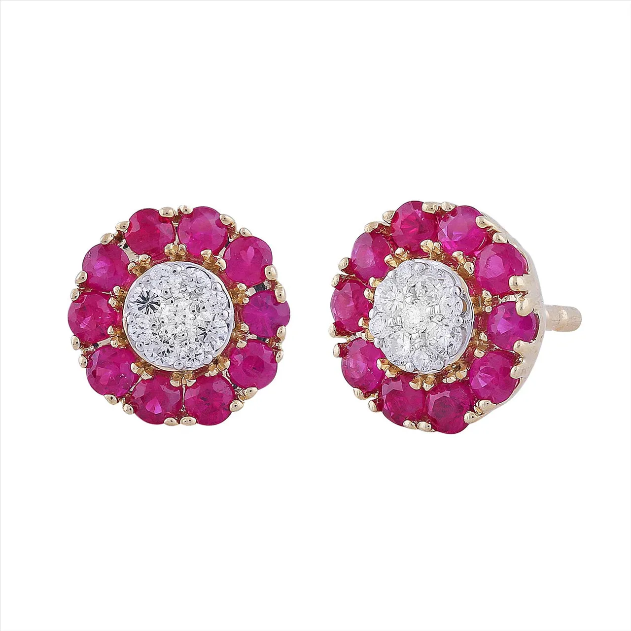 9ct Yellow Gold 0.10ct Ruby HI/I1 Diamond Round Halo Stud Earrings