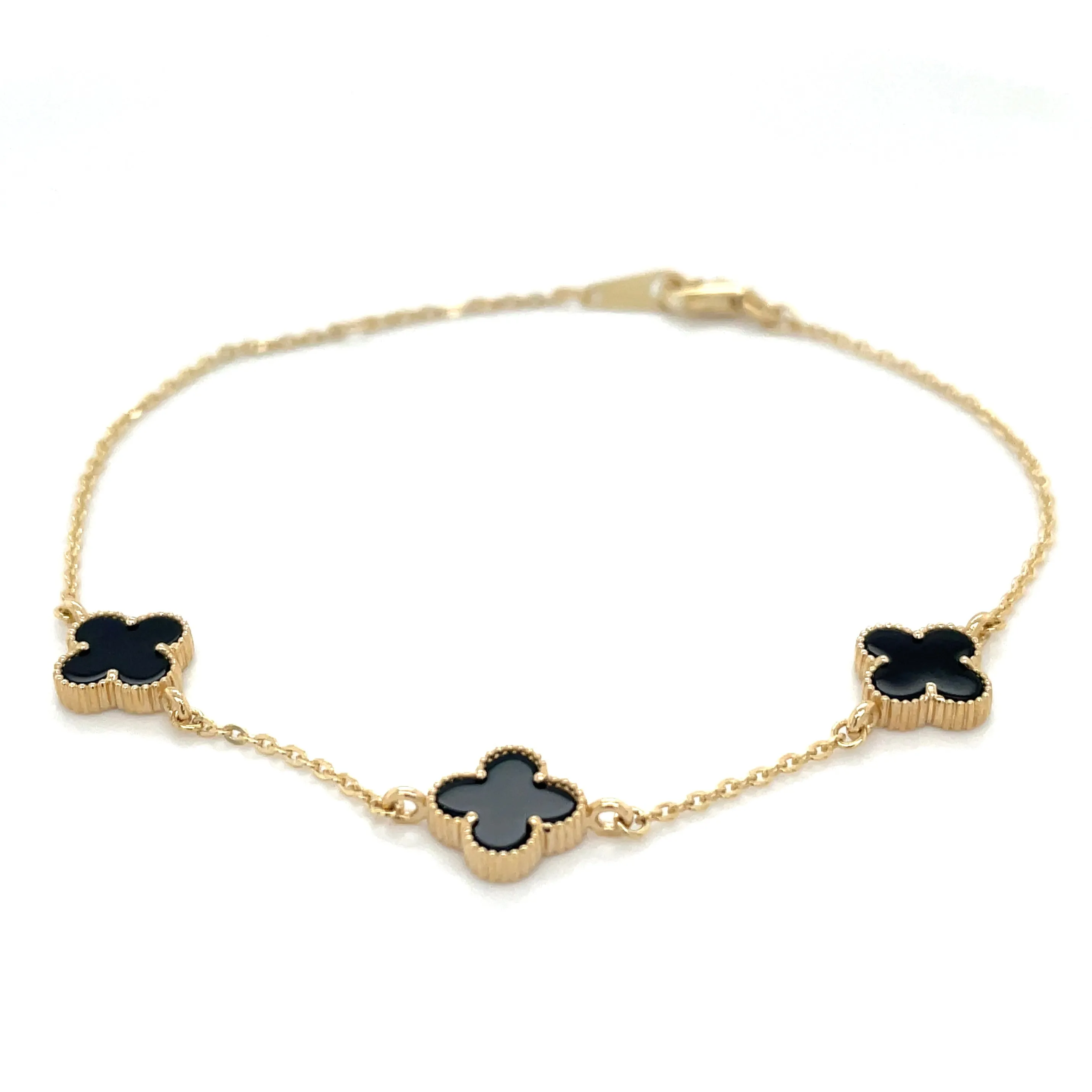 9ct Yellow Gold Black Onyx Multi Clover Bracelet